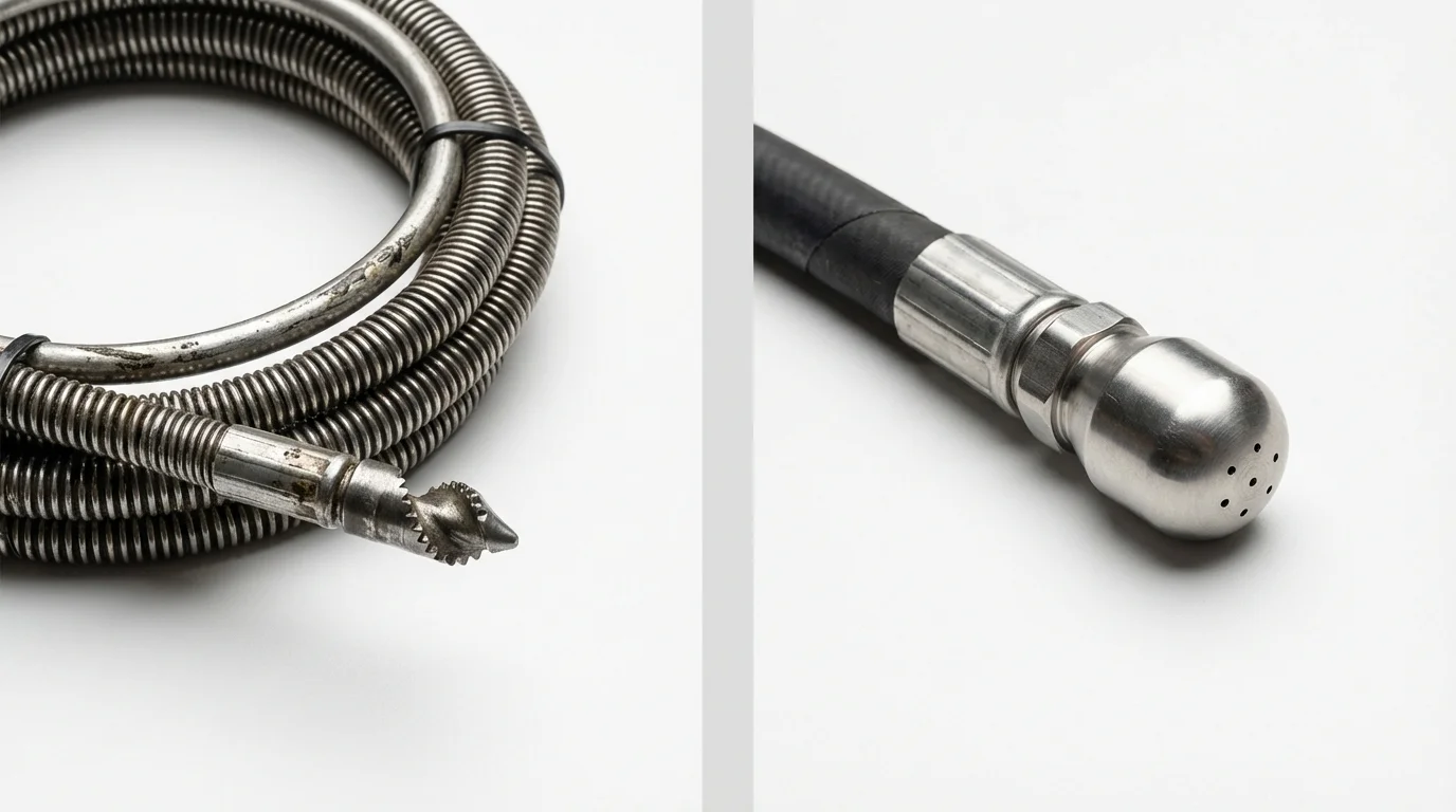 Drain snake cable and hydro jetting nozzle used for drain cleaning in Rhinebeck, NY