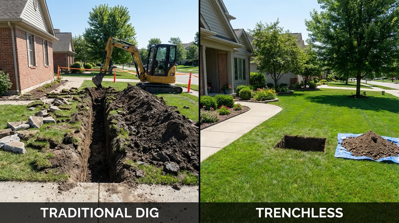 Trenchless sewer repair with minimal yard damage versus traditional excavation in Rhinebeck, NY